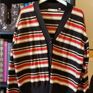 Marni Red and Brown Striped Cardigan
